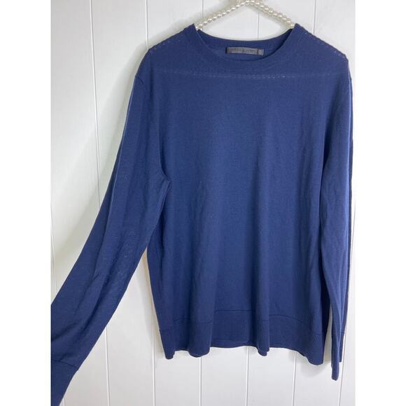 Jenni Kayne Navy Blue 100% Merino Wool Fine Knit Crew Neck Sweater Size XXL - Picture 2 of 6